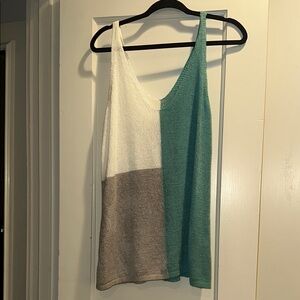 Colorblock Sleeveless Top - Teal, White, and Gray